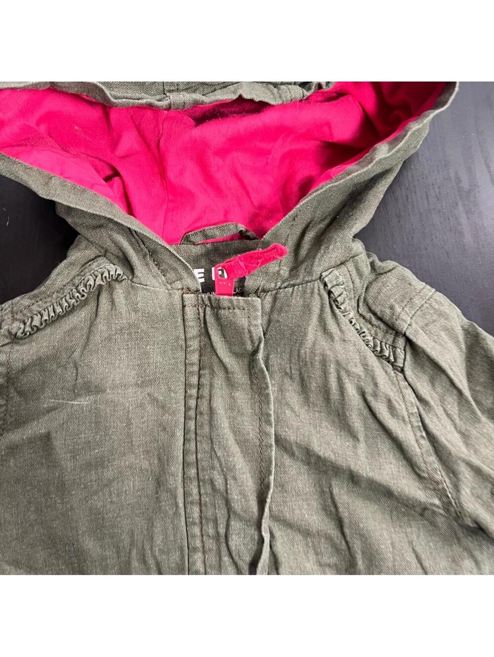 Pink and Green Spring/Fall Coat with Ruffled Hem - Picture 2 of 9